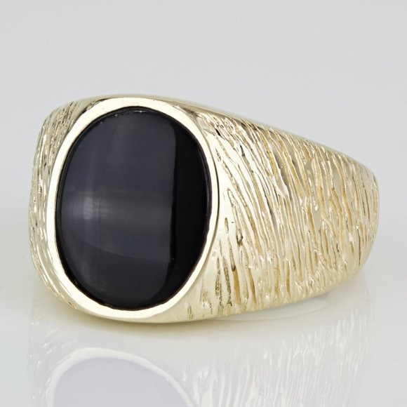 Other - Vintage 14K Yellow Gold Oval Onyx Ripple Textured Anniversary Cocktail Ring